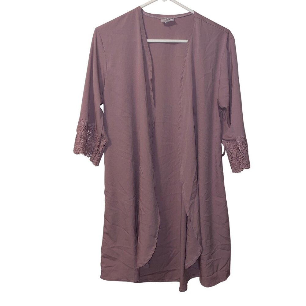 SS Weddings Mauve Duchess Robe With Lace Trim 3/4 Sleeves XS/S